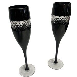 Waterford John Rocha Crystal Black Champagne Flutes, No Box Or Tags
